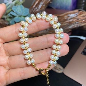 14k gold plated s925 silver pearl heart bracelet